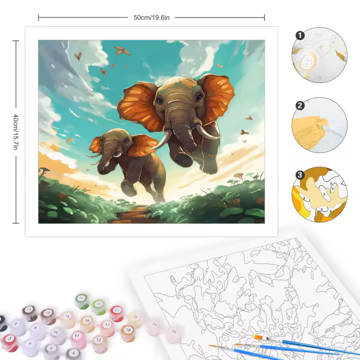 RUOPOTY-Cuadro de elefante pintado a mano por números, decoración moderna para sala de estar, 40x50cm - 1