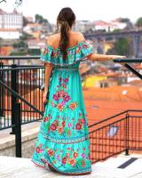 Nuevo vestido largo con vuelo y estampado de flores rojas de un hombro para primavera y verano 2025 - details 24