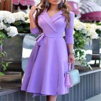 Vestido de cintura con tirantes y cuello en V a la moda para mujer, nuevo vestido de mujer de manga media con temperamento para ir al trabajo - details 9