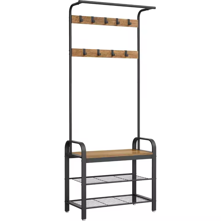 con Banco Recibidor 4 en 1 9 Ganchos Extraíbles Barra Superior para Pasillo 337 x 72 x 183 cm Morno Roble y Blanco HSR40W - 1