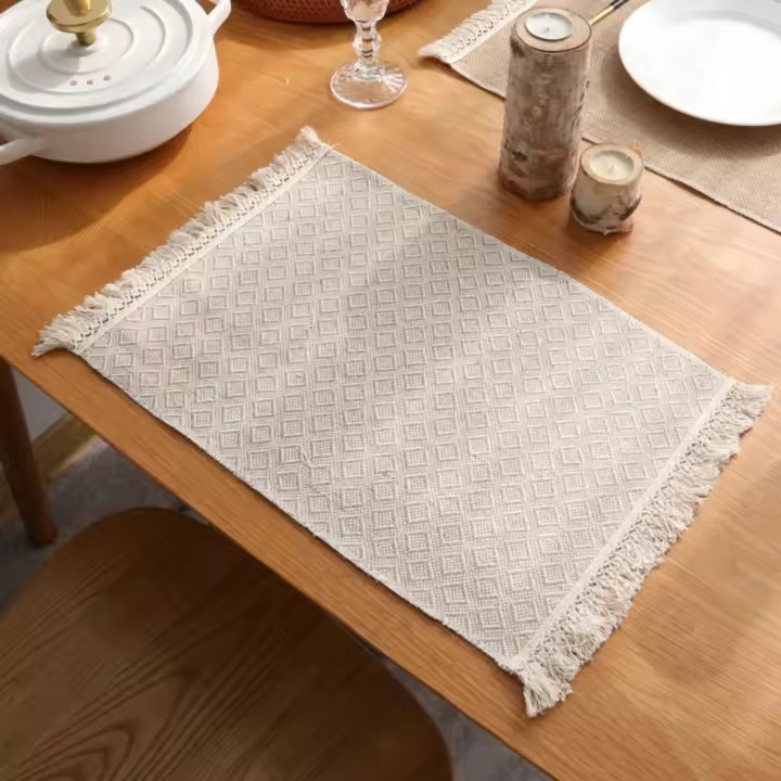 1 unidad. Manteles individuales de algodón y lino con flecos suaves para el hogar, manteles individuales para decoración de mesa - 1