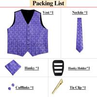 Chaleco de seda sólida para hombre, corbata de color champán, rosa, azul, verde, morado y rojo, gemelos de pañuelo, clips formales para boda y negocios - details 10