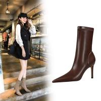 Tacones Mujer's New Rubber zapatos cortos 2024 Otoño e Invierno botines de Mujer de tacón alto negros de lujo - details 0