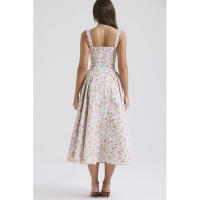 Novedad de verano, camisola floral larga con espalda expuesta, elegante vestido con vuelo grande y temperamento francés - details 7