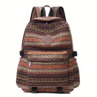 Mochila para mujer de gran capacidad Estampado étnico a rayas, tela casual, cierre de cremallera, forro de poliéster, azul marino, lavable a mano - details 0
