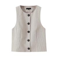 OUWU- Conjunto De Pantalones Y Chaleco De Primavera Para Mujer, Top Con Cuello Redondo Y Botones A La Moda, Pantalones De Cintura Alta, Traje De Ocio Para Oficina, Nuevo - details 3
