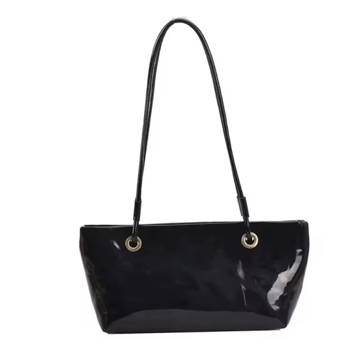 Bandolera de cuero de charol elegante, bolso de gran capacidad de estilo coreano dulce para las axilas, bolso de mano liso de Color sólido para ir al trabajo al aire libre - 1