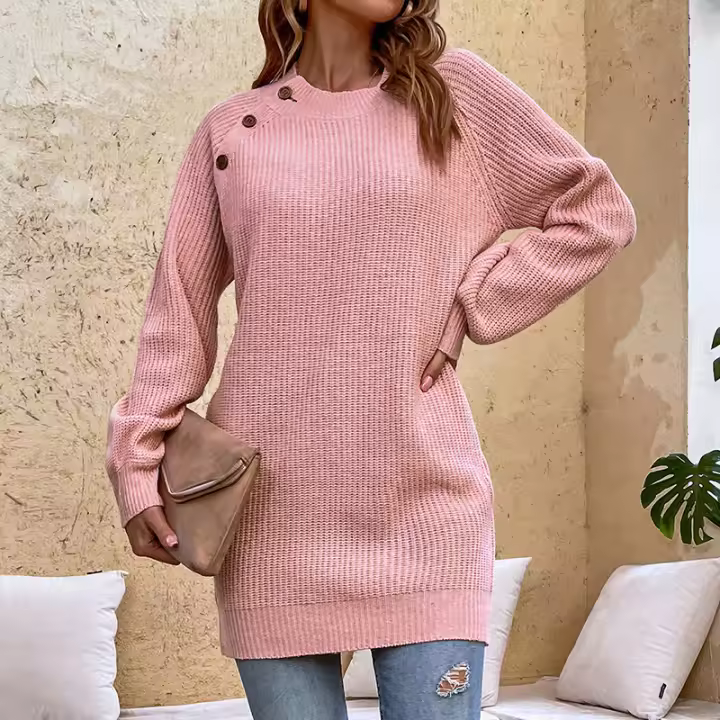 Vestido de punto para mujer, otoño e invierno, suéter con mangas farol - 1