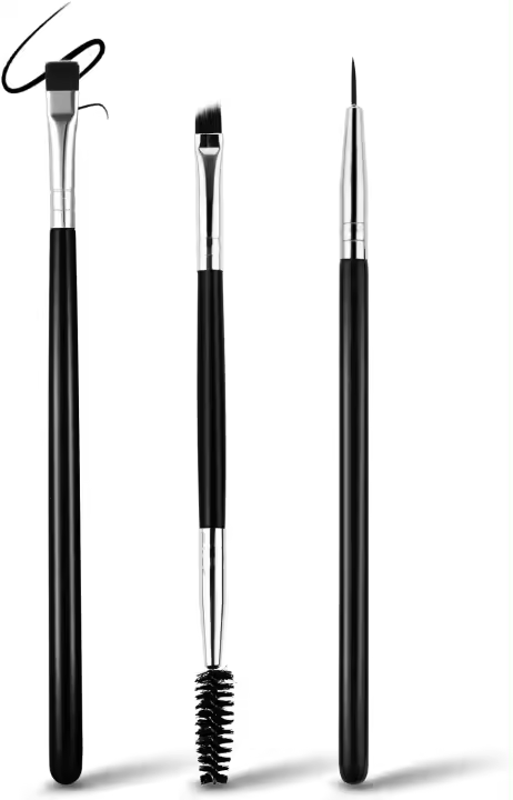 WLLHYF Juego de 3 pinceles de delineador de ojos en ángulo fino, delineador de ojos de precisión, brochas ultrafinas, ángulo plano inclinado para herramienta cosmética de belleza - 1