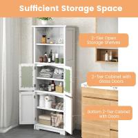 Armario Alto, Armario Independiente de Suelo con 4 Puertas, Gabinete con Estantes Ajustables, Mueble Organizador con 2 Puertas de Vidrio Templado para Baño, Cocina, Salón (Blanco) - details 3