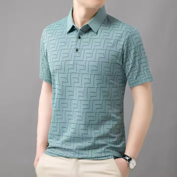Polo de Hombre de Negocios de Moda Veraniega Seda de Hielo Transpirable Manga Corta - 1