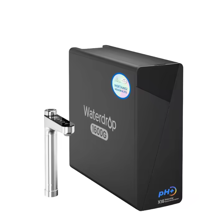 Waterdrop X16 pH+ Sistema de ósmosis inversa mineral alcalina, certificado NSF/ANSI 42, 58 y 372, sistema de filtro RO de 1600 GPD, filtración de 11 etapas, 3:1 puro a drenaje, sin BPA - 1