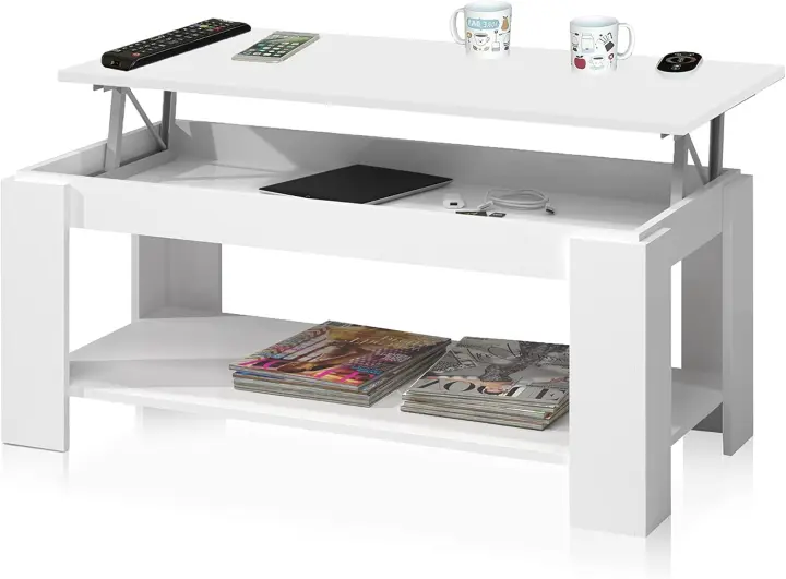 Mesa de Café Elevable de Blanco Artículo Estilo Moderno para Sala de Estar Comedor - 1