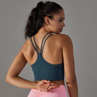 Hamidou-Sujetador de gimnasio Sexy para mujer, Top de hilo, informal, a rayas, sin costuras, de punto, a la moda - details 26