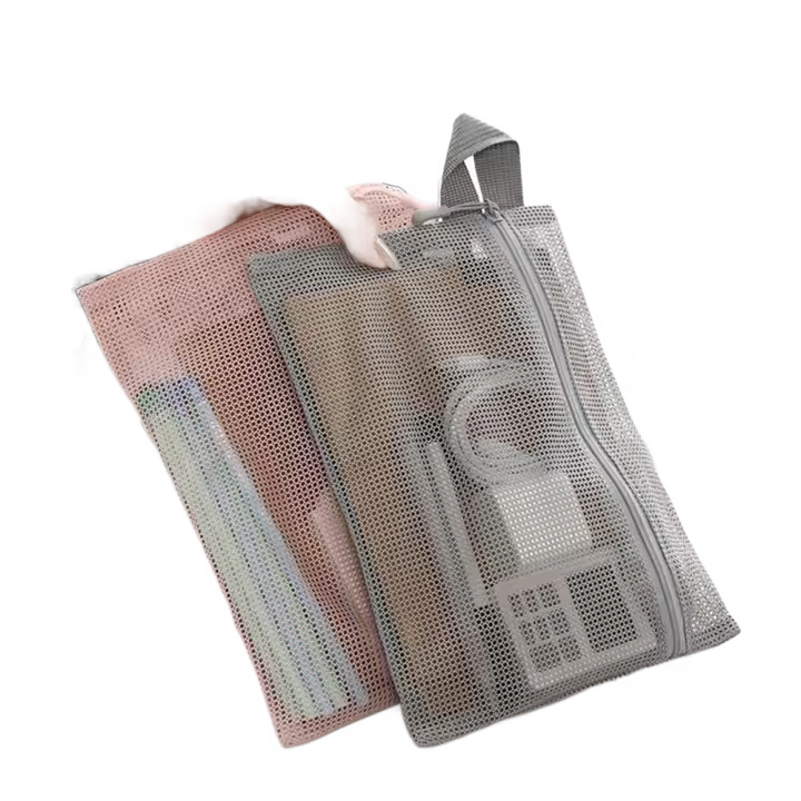 Bolsa de lavado de maquillaje de malla plegable, bolsa de artículos de tocador de secado rápido hueca, bolsa de almacenamiento ligera impermeable, bolso de mano - 1
