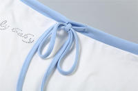 BUNO-Conjunto de 2 piezas con estampado de letras de gato extraño para mujer, Tops cortos ajustados con cuello Halter + pantalón acampanado elástico con cordón, trajes sencillos informales para vacaciones - details 12