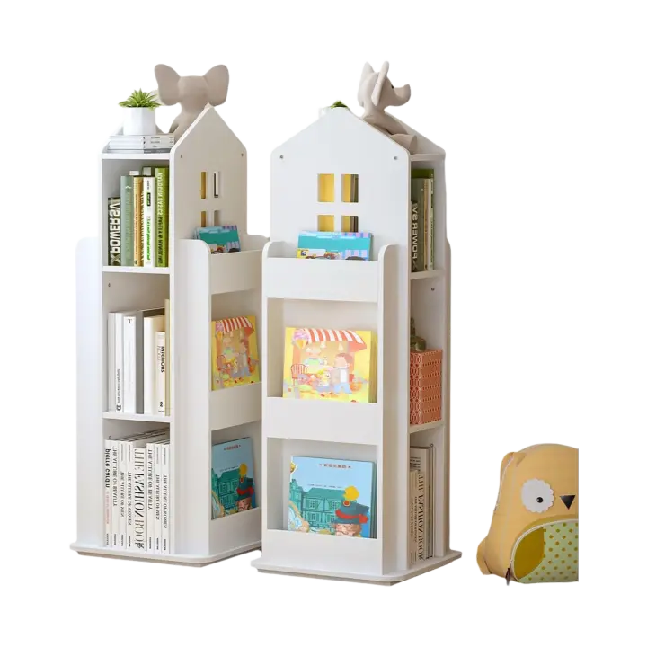 Estantería giratoria de 3 niveles con forma de castillo para niños, color blanco, estantería de almacenamiento para libros, juegos, juguetes, sala de juegos, dormitorio - 1