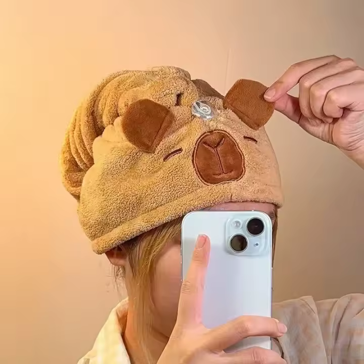 Gorro de Ducha de Terciopelo de Coral Secado Rápido Diseño de Dibujos Animados de - 1