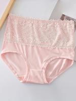 Paquete de 4 Bragas Elegantes de Talle Alto para Tallas Grandes, Tejido de Punto de Nylon 90% Spandex 10% con Detalle de Encaje de Contraste, Color Liso, Ligeramente Elástico, Bragas de Ajuste Cómodo - details 2