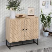 Moderno Armario de Buffet de Madera Natural y Negro 2 Puertas, Estantes para Comedor, Salón, Dormitorio - details 1