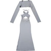 BUNO-vestido Halter de Cruz calado con retazos, vestido de mujer + chal, Sexy, elegante, 2025 con cordones sin espalda, fiesta de verano de medianoche, Vestidos de moda - details 9