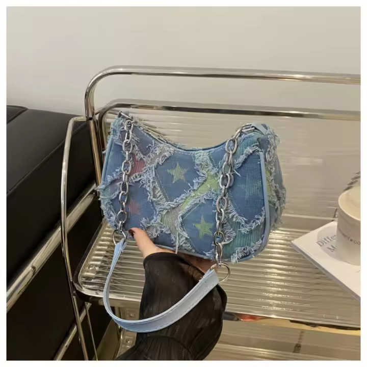 Bolso de mezclilla con gradiente de moda para mujer, bolso de hombro de gran capacidad con estrella, bolso ligero con cremallera, bolso de moda - 1