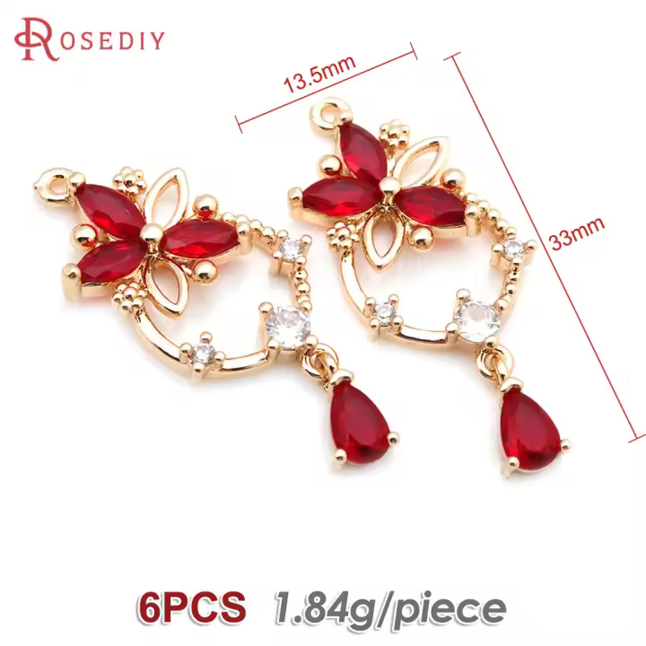 Aretes de Flores de Brasso Dorado 18K Zirconia de Diamante Falso Accesorios DIY de Alta Calidad - 1