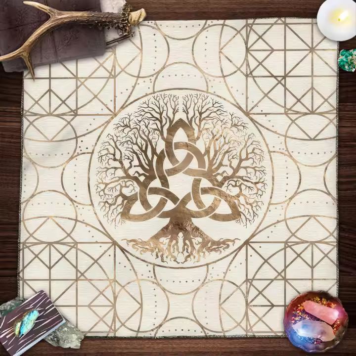 Mantel de Altar de Árbol de la Vida Tarot, Astrología, Adivinación, Decoración de Casa de Bruja - 1