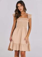 Vestido Mini de Verano Casual Boho para Mujer 2025 Cuello Cuadrado sin Mangas con Volantes de Cintura Swing A-e - details 2