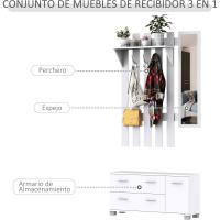 Conjunto de Entrada con Espejo Perchero y Zapatero Muebles de Entrada con 3 Ganchos y 2 Cajones para Pasillo Blanco - details 2