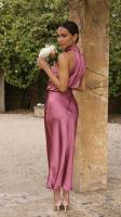 Elegante Vestido Largo de Satén de Color Sólido Cuello Halter sin Mangas Ideal para Fiestas - details 5