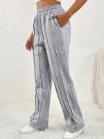Pantalones deportivos de pierna ancha con cintura elástica para mujer, pantalones rectos grises para primavera y otoño, elásticos cómodos Vintage - details 2
