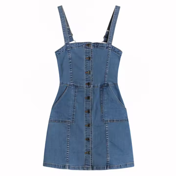 Vestido de mezclilla para mujer Falda con tirantes delgada en la cintura - 1