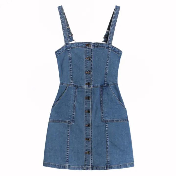 Vestido de mezclilla para mujer Falda con tirantes delgada en la cintura - 1