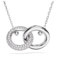 Collar con colgante de anillos dobles Swarovski, collar con dije de círculo redondo de circón pavimentado de plata 925, regalo de joyería para mujer - details 0