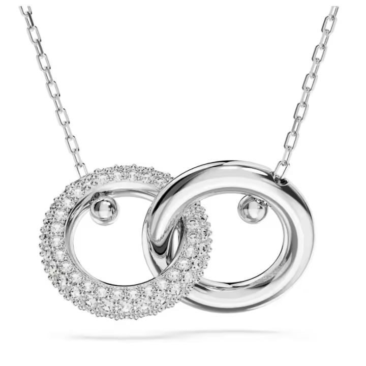 ﻿    Collar con colgante de anillos dobles Swarovski, collar con dije de círculo redondo de circón pavimentado de plata 925, regalo de joyería para mujer - 1