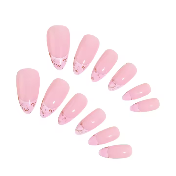 Uñas rosas con decoración de lazo 3D, uñas postizas a prueba de manchas, decoración DIY - 1