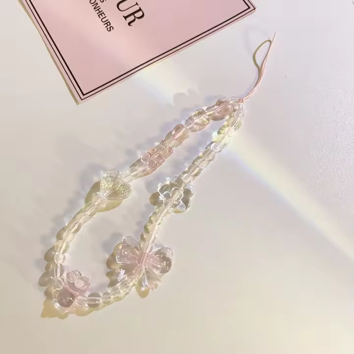 Correa para teléfono con diseño de oso rosa coreano, mariposa, flor, cadena con nudo, cordón para teléfono móvil, llaves, bolso de mujer, colgante para cámara para funda - 1