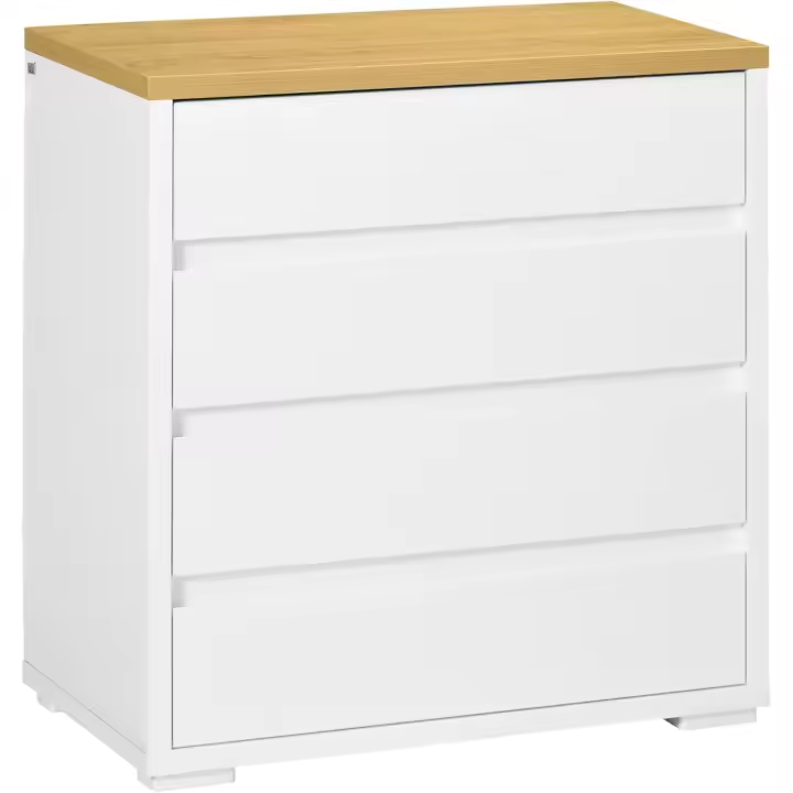 Cómoda Moderna con 4 Cajones Mueble Cajonera de Madera para Dormitorio Salón Habitación Carga 40 kg 70x37x75 cm Blanco y Natural - 1