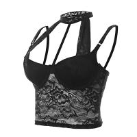 Sexy encaje calado hot top aros de acero con cierre de cuentas hebillas cuello halter negro - details 2