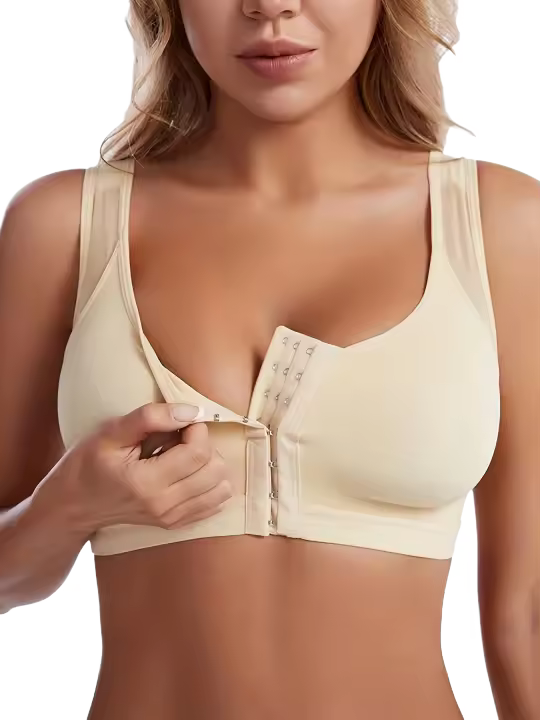 Sujetador Deportivo Sólido, Sujetador Íntimo Transpirable Sin Cables Con Cierre Frontal Push Up, Lencería Y Ropa Interior Para mujer - 1
