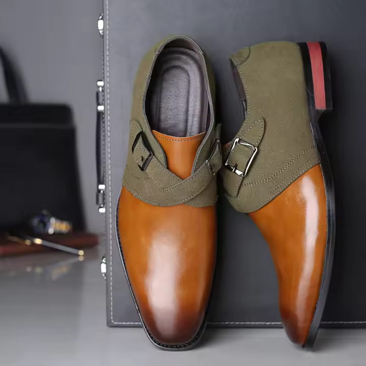 2025 nueva tendencia creativa color a juego zapatos de cuero para pies moda casual para hombres zapatos de gran tamaño para hombres. - 1