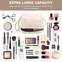 Bolsa de maquillaje de doble capa minimalista, bolsa de cosméticos de color sólido, bolsa de aseo de viaje - details 5