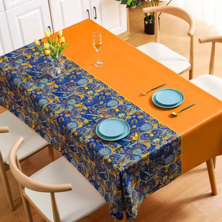 Mantel de Mesa de Cerámica Vintage Azul y Blanco Impermeable para Cocina y Sala de Estar - 1
