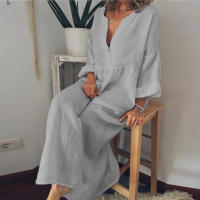 Vestido largo de lino y algodón para mujer, prenda informal de manga corta, Color puro, Y2K, 2024 - details 4