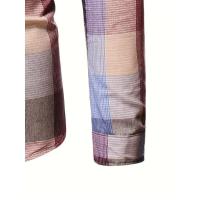 Camisa informal con estampado a cuadros y cuello alto de manga larga para hombre, primavera, otoño, al aire libre - details 2
