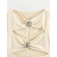 OUWU- Vestido Largo Liso Calado A La Moda Para Mujer, Vestido Elegante Con Cuello Redondo Y Decoración De Concha Marina, Vestidos Ajustados Sin Mangas Para Fiesta De Verano - details 2