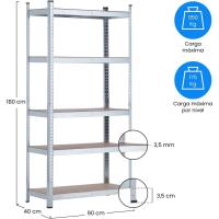 Estantería Modular de Acero Galvanizado y Antihumedad Paquete 2, 5 Baldos Ajustables, Carga Máxima 875Kg, 90x40x180cm - details 2