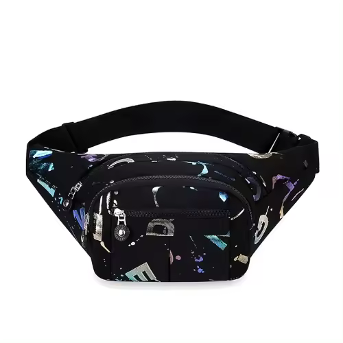 Riñonera de tres capas con solapa para mujer, bolso de pecho moderno para deportes al aire libre, bolso de cintura con estampado de letras, bolsos cruzados de hombro para niñas - 1