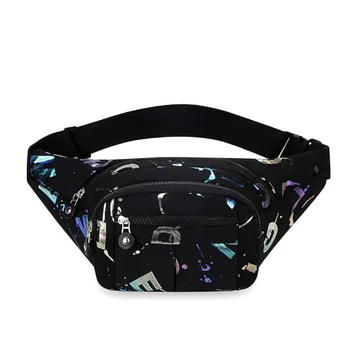 Riñonera de tres capas con solapa para mujer, bolso de pecho moderno para deportes al aire libre, bolso de cintura con estampado de letras, bolsos cruzados de hombro para niñas - 1